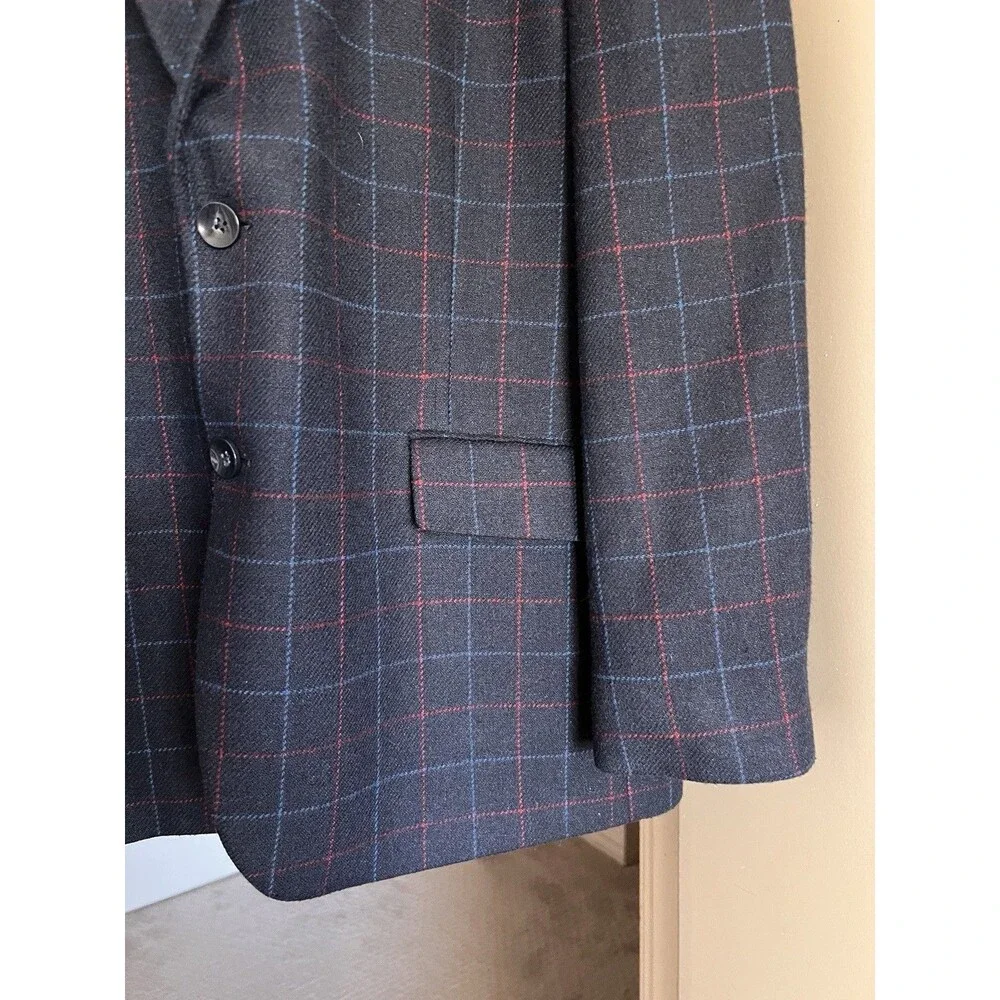 Harry Brown Heritage Blue Plaid Wool Blend Blazer Sport Coat 48R 2 Button NWOT